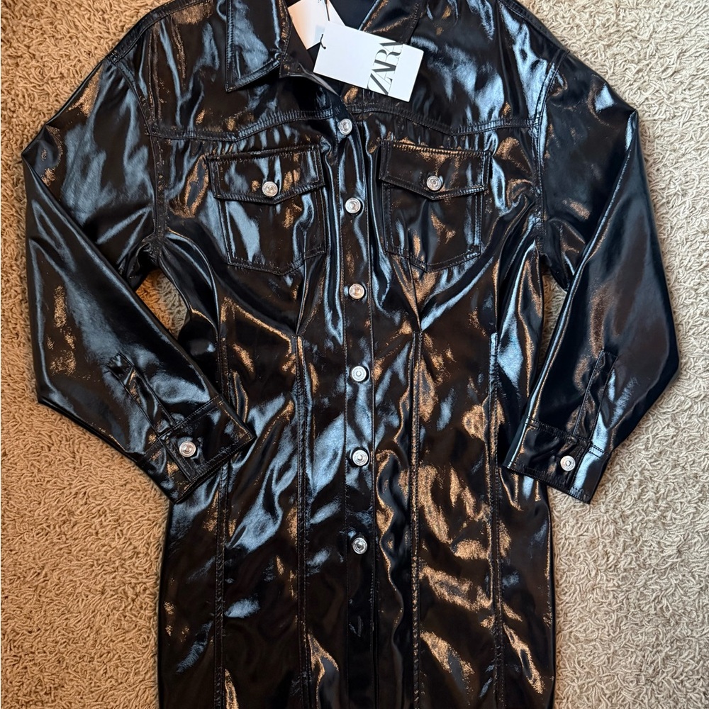 Zara Glossy Black Button-Up Shirt